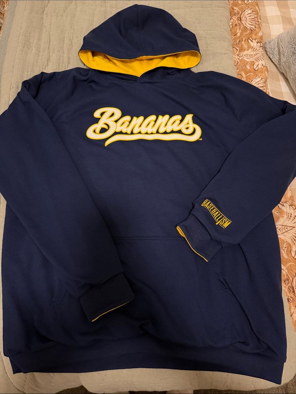 Baseballism reversible Navy Hooded Sweatshirt with Yellow Accents
